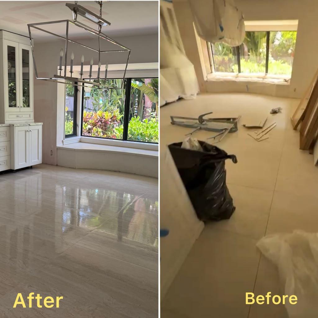 Before and after cleanup of a residential room