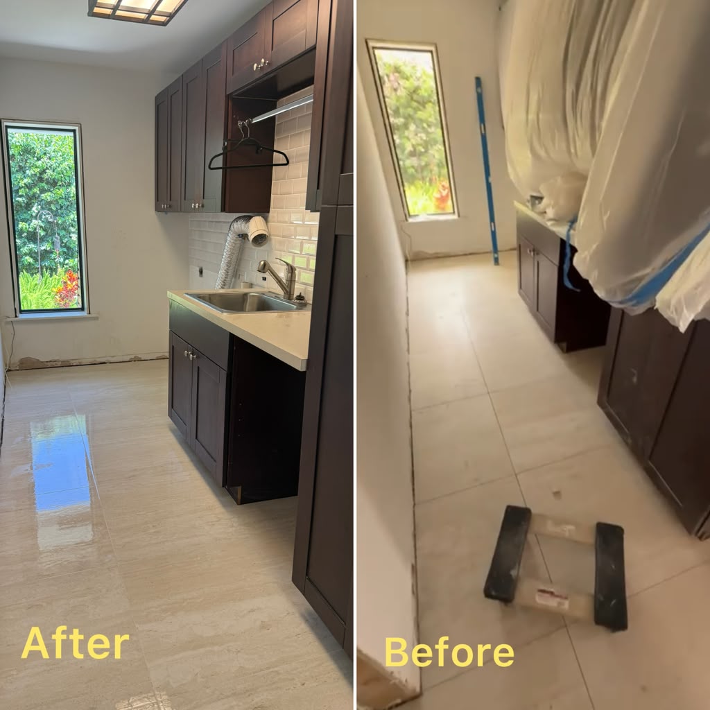 Before and after cleaning of a utility room