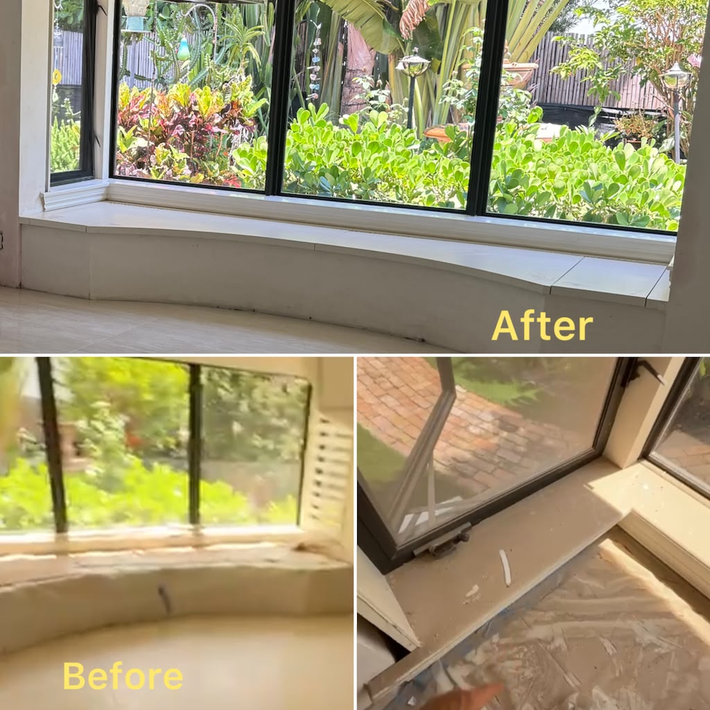 Before and after window ledge cleanup
